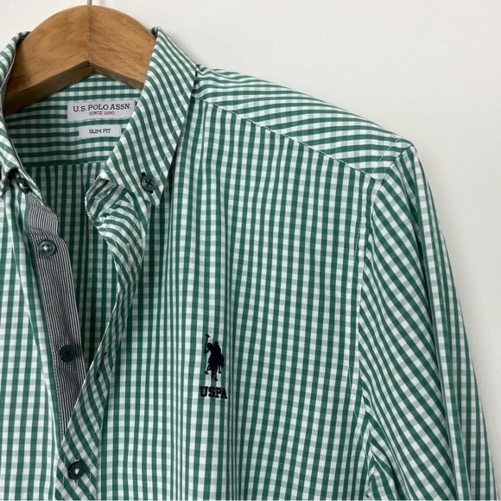 U.S. Polo Assn. Green and White Gingham Dress Shirt